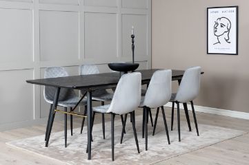 Imagine Tabel extensibil Gold - 180/220*85*H76 Furnir negru - Picioare negre - Detalii din alama + Scaun de dining Diamond Polar - Picioare negre - Velur gri_6