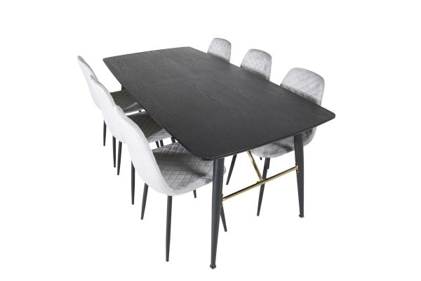 Imagine Tabel extensibil Gold - 180/220*85*H76 Furnir negru - Picioare negre - Detalii din alama + Scaun de dining Diamond Polar - Picioare negre - Velur gri_6