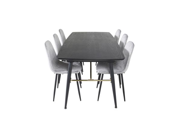 Imagine Tabel extensibil Gold - 180/220*85*H76 Furnir negru - Picioare negre - Detalii din alama + Scaun de dining Diamond Polar - Picioare negre - Velur gri_6