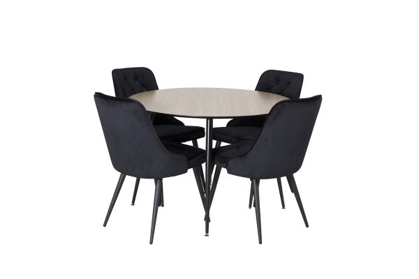 Imagine Masa de dining rotunda Silar - 100 cm - "Aspect Lemn" Melamina / Picioare Negre + Scaun de dining Velvet Deluxe - Negru / Negru_4