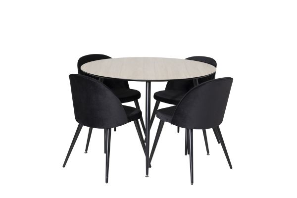 Imagine Prețuiți masa de dining Silar - Rotund 100 cm - "Aspect lemn" Melamină / Picioare negre + Scaun de dining din catifea - Negru / Negru_4