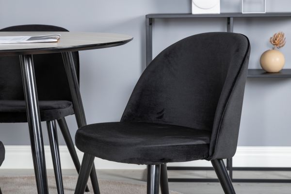 Imagine Prețuiți masa de dining Silar - Rotund 100 cm - "Aspect lemn" Melamină / Picioare negre + Scaun de dining din catifea - Negru / Negru_4