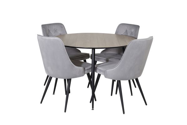 Imagine Silar Dining Table - Round 100 cm - "Wood Look" Melamine / Black Legs+Velvet Deluxe Dining Chair - Light Grey / Black_4