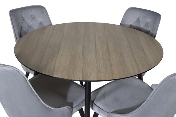 Imagine Silar Dining Table - Round 100 cm - "Wood Look" Melamine / Black Legs+Velvet Deluxe Dining Chair - Light Grey / Black_4