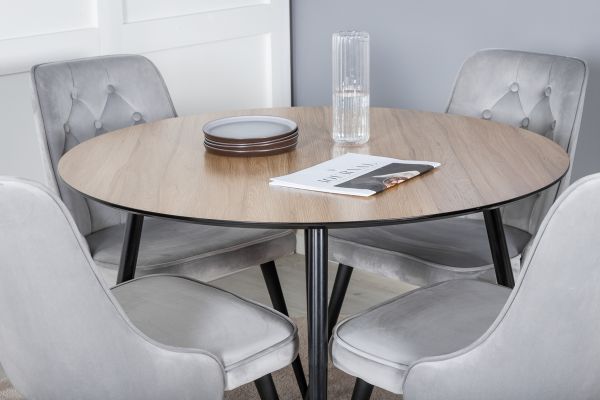 Imagine Silar Dining Table - Round 100 cm - "Wood Look" Melamine / Black Legs+Velvet Deluxe Dining Chair - Light Grey / Black_4