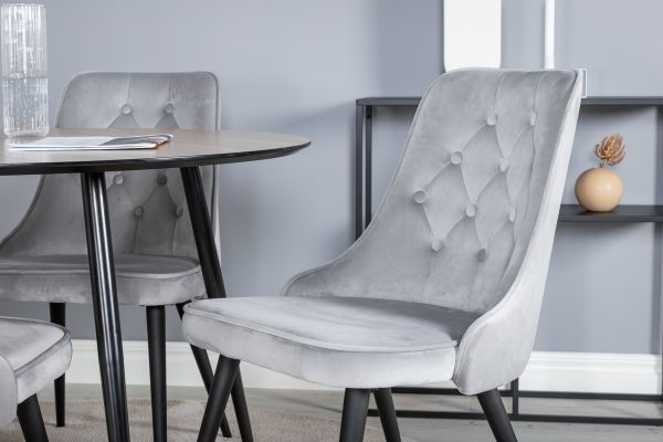 Imagine Silar Dining Table - Round 100 cm - "Wood Look" Melamine / Black Legs+Velvet Deluxe Dining Chair - Light Grey / Black_4