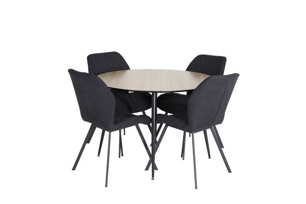 Imagine Masa de Dining Silar - Rotunda 100 cm - Melamină "Efect Lemn" / Picioare Negre+ Scaun de Dining Gemma - Picioare Negre - Material Negru_4