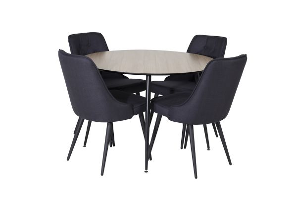 Imagine Masa de dining Silar - Rotundă 100 cm - "Aspect lemn" Melamină / Picioare Negre + Scaun de dining Velvet Deluxe - Picioare Negre - Material Negru_4