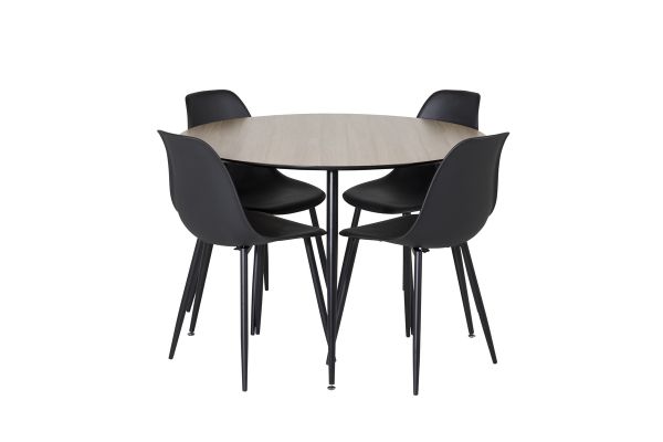 Imagine Masa de Dining Silar - Rotunda 100 cm - "Aspect Lemn" Melamina / Picioare Negre + Scaun de Dining din Plastic Polar - Picioare Negre / Plastic Negru_4