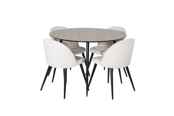 Imagine Silar, masa de dining rotunda de 100 cm - "aspect lemn" melamină / picioare negre + scaun de dining din catifea - bej / negru_4