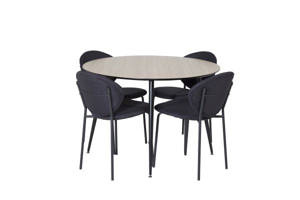 Imagine Masa de dining Silar - Rotunda 100 cm - "Aspect lemn" Melamina / Picioare negre+ Scaun de dining Vault - Picioare negre - Material negru_4