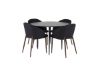 Imagine Masa de dining Silar - Rotunda 100 cm - Melamina neagră / Picioare negre + Scaun de dining Arch - Picioare de nuc - Material negru_4