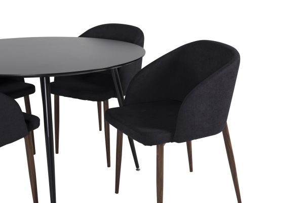 Imagine Masa de dining Silar - Rotunda 100 cm - Melamina neagră / Picioare negre + Scaun de dining Arch - Picioare de nuc - Material negru_4