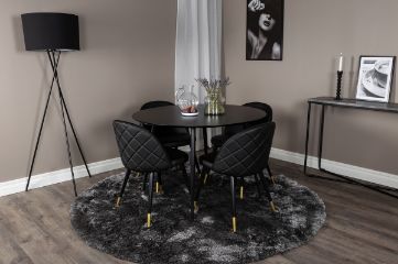 Imagine Masa de dining Silar - Rotunda 100 cm - Melamina neagră / Picioare negre + Scaun de dining din PU cu cusături - Negru / Negru_4