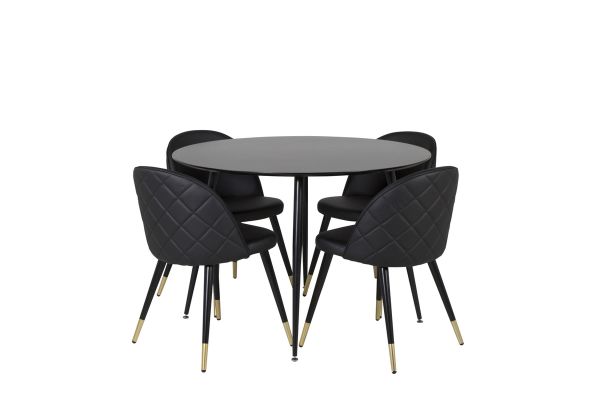 Imagine Masa de dining Silar - Rotunda 100 cm - Melamina neagră / Picioare negre + Scaun de dining din PU cu cusături - Negru / Negru_4