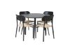 Imagine Masa de dining Silar - Rotundă 100 cm - Melamină Neagră / Picioare Negre + Scaun de dining Polly - Negru / Natural - set de 4