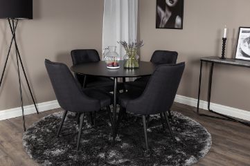 Imagine Masa de dining Silar - Rotunda 100 cm - Melamina neagră / Picioare negre + Scaun de dining Velvet Deluxe - Picioare negre - Material negru_4