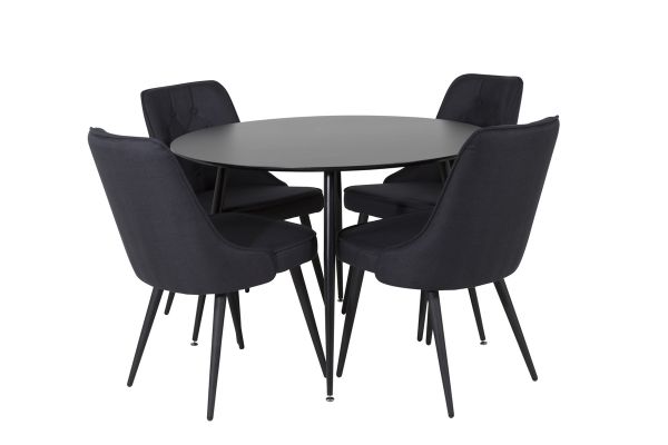 Imagine Masa de dining Silar - Rotunda 100 cm - Melamina neagră / Picioare negre + Scaun de dining Velvet Deluxe - Picioare negre - Material negru_4