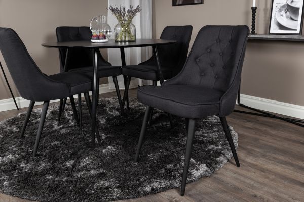 Imagine Masa de dining Silar - Rotunda 100 cm - Melamina neagră / Picioare negre + Scaun de dining Velvet Deluxe - Picioare negre - Material negru_4