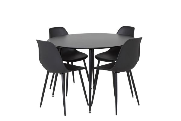 Imagine Masa de dining Silar - Rotunda 100 cm - Melamina neagra / Picioare negre + Scaun de dining din plastic Polar - Picioare negre / Plastic negru_4