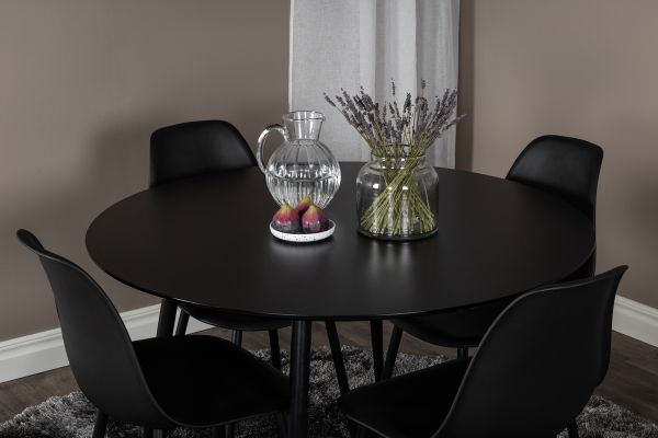 Imagine Masa de dining Silar - Rotunda 100 cm - Melamina neagra / Picioare negre + Scaun de dining din plastic Polar - Picioare negre / Plastic negru_4