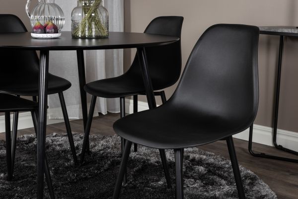 Imagine Masa de dining Silar - Rotunda 100 cm - Melamina neagra / Picioare negre + Scaun de dining din plastic Polar - Picioare negre / Plastic negru_4