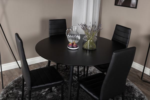 Imagine Masa de dining Silar - rotunda 100 cm - melamina neagră / picioare negre + scaun de dining cu spătar înalt subțire - picioare negre - PU negru_4