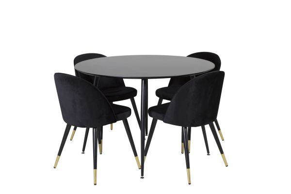 Imagine Masa de dining Silar - rotundă 100 cm - Melamină neagră / picioare negre + Scaun de dining Velvet - Brass - Negru / negru_4