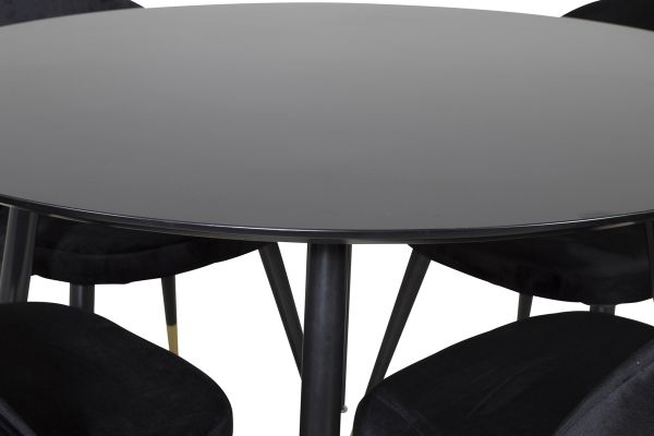 Imagine Masa de dining Silar - rotundă 100 cm - Melamină neagră / picioare negre + Scaun de dining Velvet - Brass - Negru / negru_4