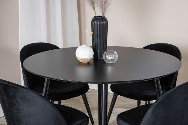 Imagine Masa de dining Silar - rotundă 100 cm - Melamină neagră / picioare negre + Scaun de dining Velvet - Brass - Negru / negru_4