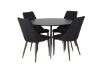 Imagine Masa de dining Silar - Rotunda 100 cm - Melamina neagră / Picioare negre + Scaun de dining Leone - Picioare din nuc - Material negru_4