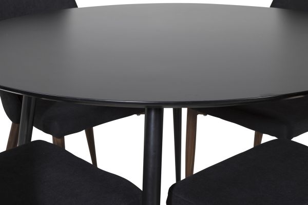 Imagine Masa de dining Silar - Rotunda 100 cm - Melamina neagră / Picioare negre + Scaun de dining Leone - Picioare din nuc - Material negru_4