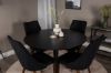 Imagine Masa de dining Silar - Rotunda 100 cm - Melamina neagră / Picioare negre + Scaun de dining Leone - Picioare din nuc - Material negru_4