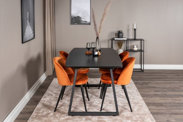 Imagine Inca Extentiontable - Black top / black Legs+Velvet Dining Chair - Orange / Black_4