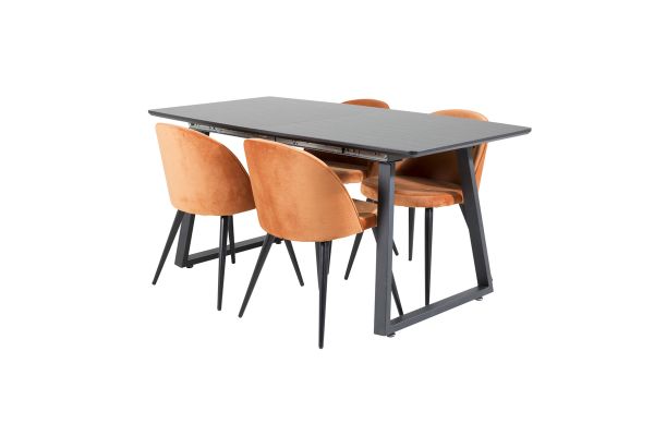 Imagine Inca Extentiontable - Black top / black Legs+Velvet Dining Chair - Orange / Black_4