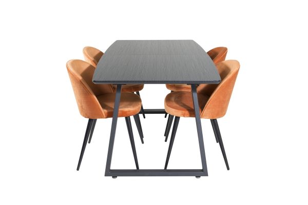 Imagine Inca Extentiontable - Black top / black Legs+Velvet Dining Chair - Orange / Black_4