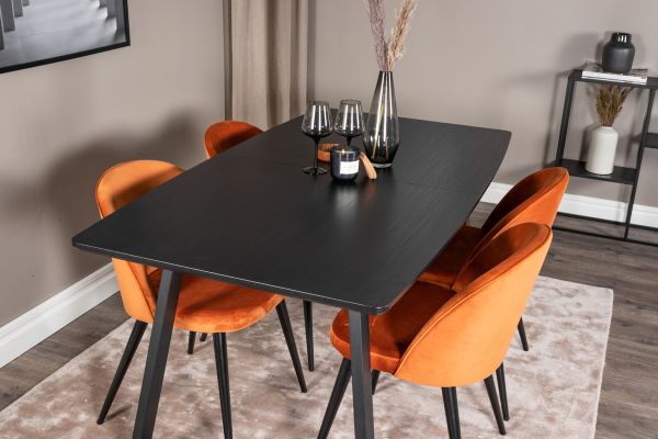 Imagine Inca Extentiontable - Black top / black Legs+Velvet Dining Chair - Orange / Black_4