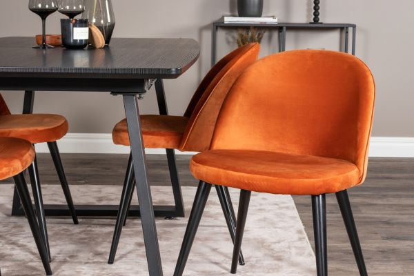 Imagine Inca Extentiontable - Black top / black Legs+Velvet Dining Chair - Orange / Black_4