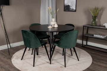 Imagine Masa de dining Silar - Rotunda 100 cm - Melamina neagra / Picioare negre + Scaun de dining din catifea - Verde / Negru_4