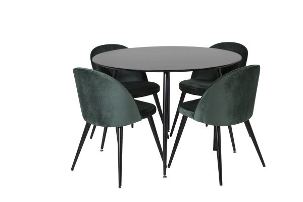 Imagine Masa de dining Silar - Rotunda 100 cm - Melamina neagra / Picioare negre + Scaun de dining din catifea - Verde / Negru_4