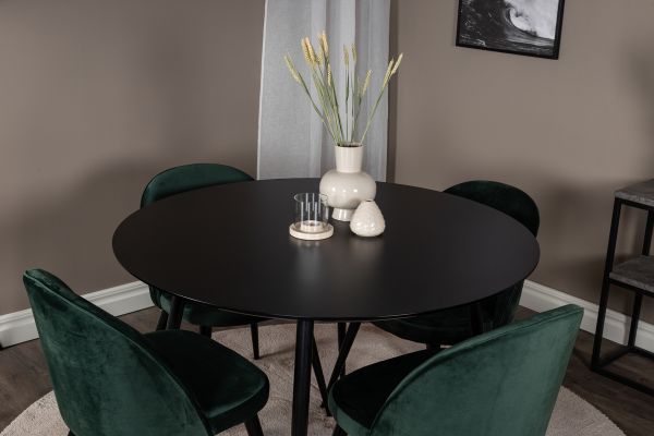 Imagine Masa de dining Silar - Rotunda 100 cm - Melamina neagra / Picioare negre + Scaun de dining din catifea - Verde / Negru_4