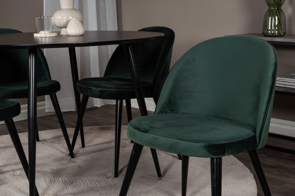 Imagine Masa de dining Silar - Rotunda 100 cm - Melamina neagra / Picioare negre + Scaun de dining din catifea - Verde / Negru_4