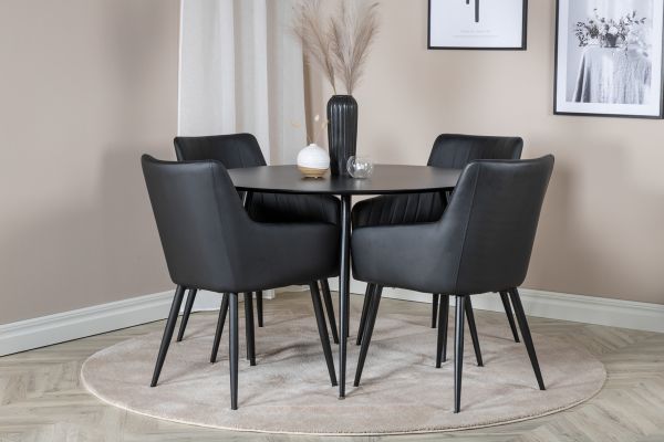 Imagine Masa de dining Silar - Rotunda 100 cm - Melamină neagră / Picioare negre + Scaun Comfort - Stejar/Negru _4