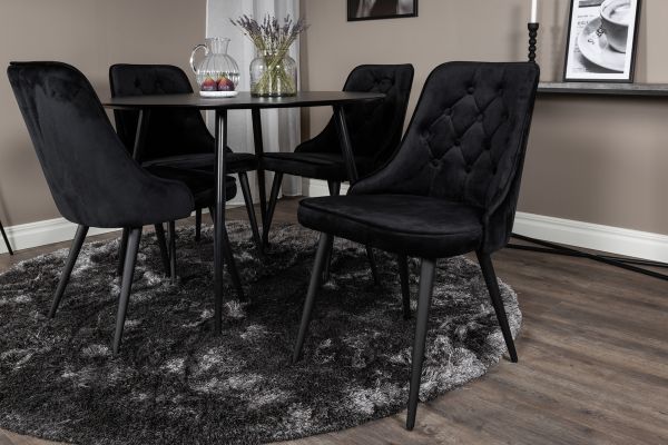 Imagine Masa de dining Silar - Rotunda 100 cm - Melamina neagra / Picioare negre+ Scaun de dining Velvet Deluxe - Negru / Negru_4