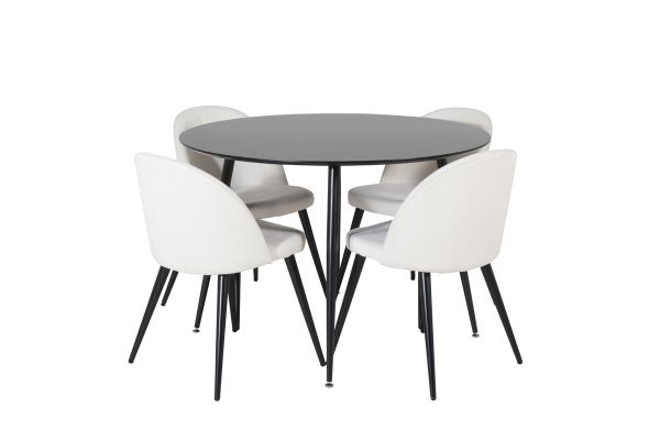 Imagine Masa de dining Silar - Rotunda 100 cm - Melamină neagră / Picioare negre + Scaun de dining din catifea - Bej / Negru_4