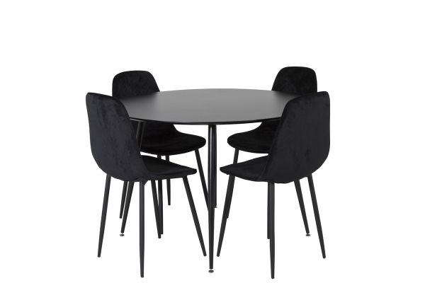 Imagine Masa de dining Silar - Rotunda 100 cm - Melamina neagră / Picioare negre + Scaun de dining Polar Diamond - Picioare negre - Catifea neagră_4