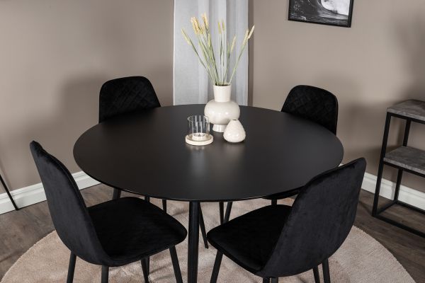 Imagine Masa de dining Silar - Rotunda 100 cm - Melamina neagră / Picioare negre + Scaun de dining Polar Diamond - Picioare negre - Catifea neagră_4