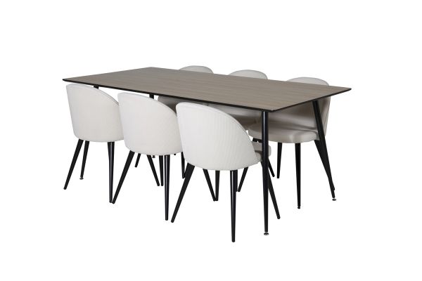 Imagine Masa de dining Silar - 180 cm - Melamină "Aspect lemn" / Picioare negre + Scaun de dining din catifea - Bej / Negru_6