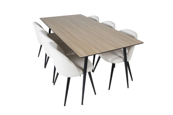 Imagine Masa de dining Silar - 180 cm - Melamină "Aspect lemn" / Picioare negre + Scaun de dining din catifea - Bej / Negru_6