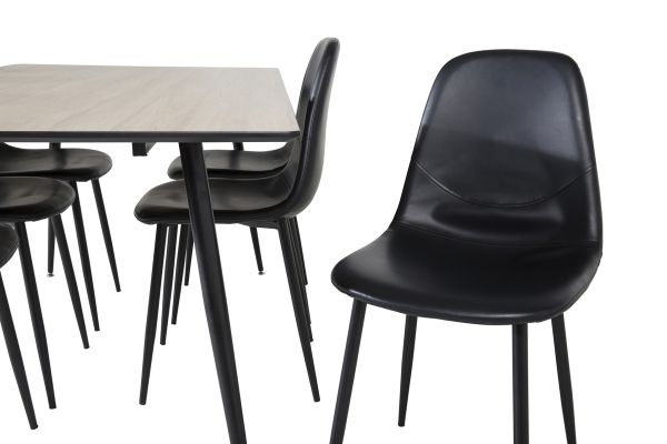 Imagine Masa de dining Silar - 180 cm - Melamină "Aspect Lemn" / Picioare Negre + Scaun de dining Polar - Negru / Negru_6